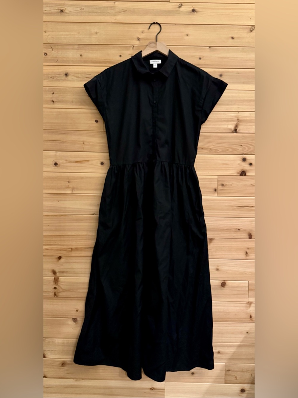 Nordstrom Small Black Cotton Drop Waist Button Front Midi Dress Feminine Party